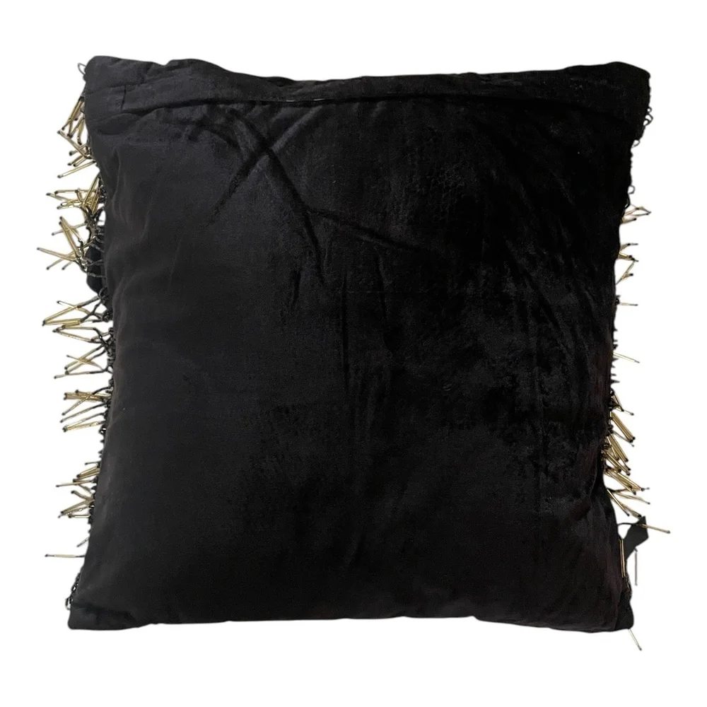 2 Borgata Decorative Silk Pillows Beaded Fringe Floral Square Brown Gold 15”